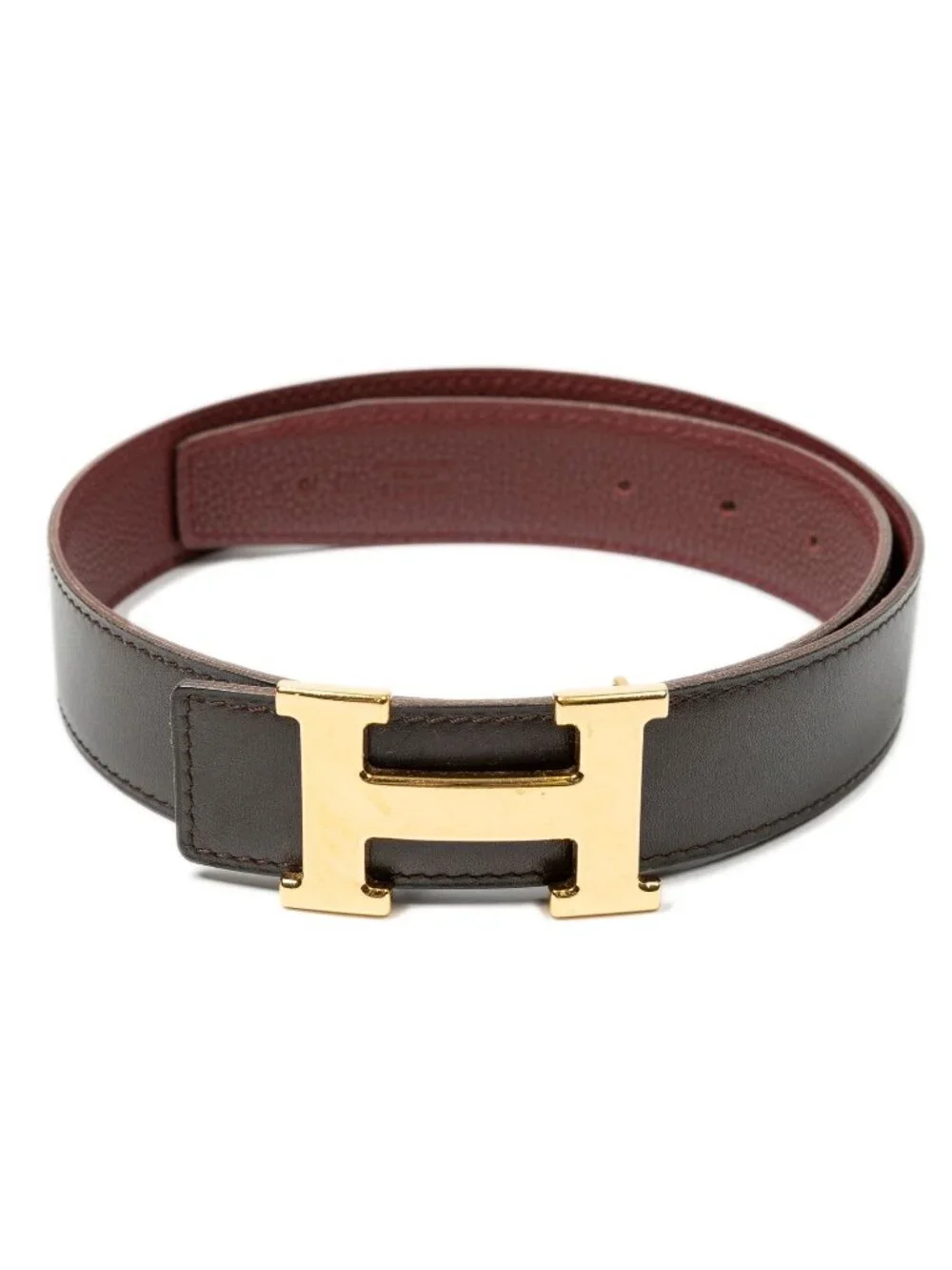 Hermes Constance Belt 32 Brown Burgundy Box Leather
